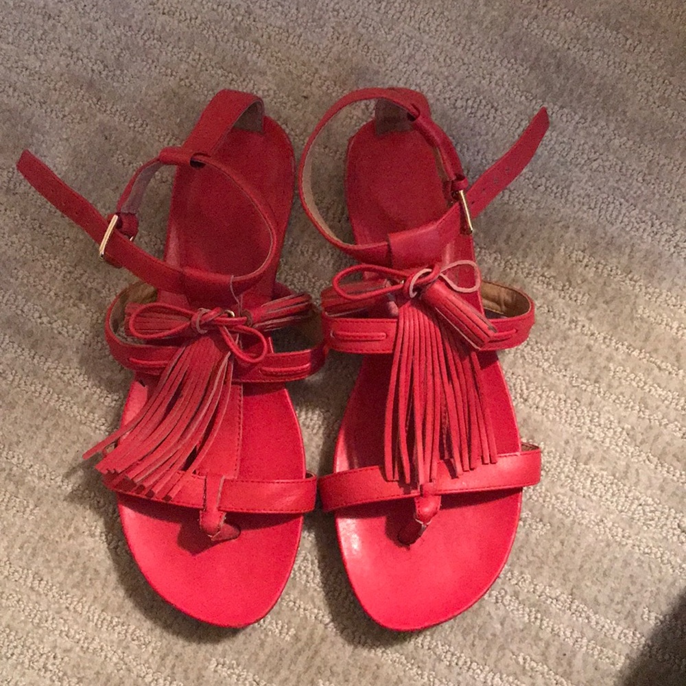 Red Isaac Mizrahi fringe and tassel sandals